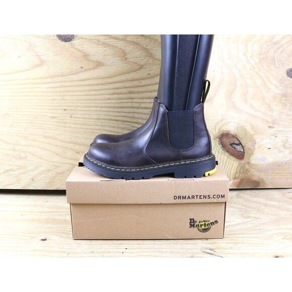 New Doc Dr Martens Boots Womens 8 Brown Leather DM's Winter Grip Chelsea Ankle - Picture 1 of 7
